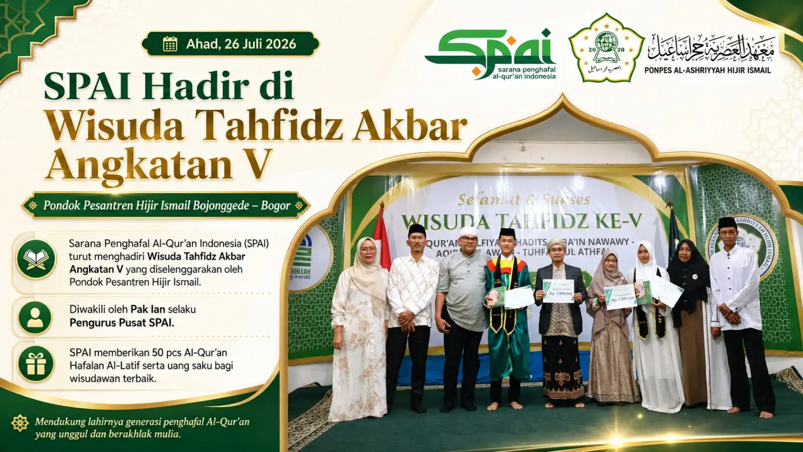 SPAI Perkuat Komitmen Cetak Generasi Qur'ani di Wisuda Tahfidz Hijir Ismail