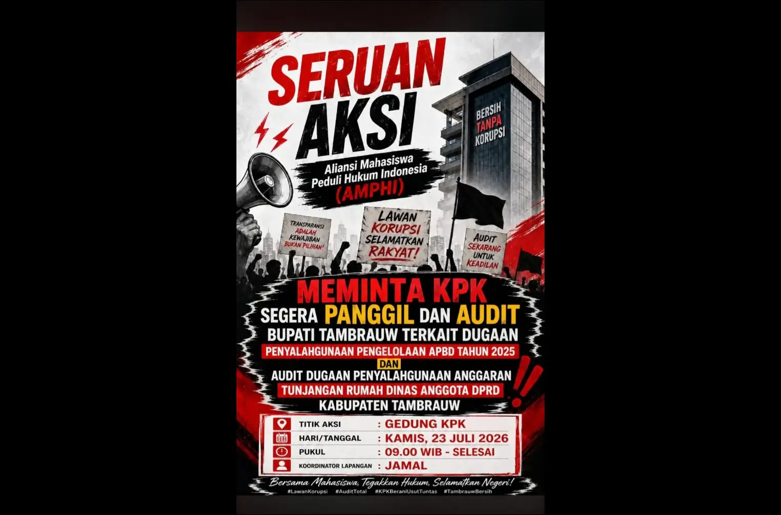 Mahasiswa Bakal Kepung KPK, Desak Periksa Bupati Tambrauw Yeskiel Yesnath Terkait Penyalahgunaan APBD